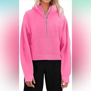 Hooded Pullover Sweatshirts Half Zipper Crop Hoodie Fleece Lined Long Sleeve